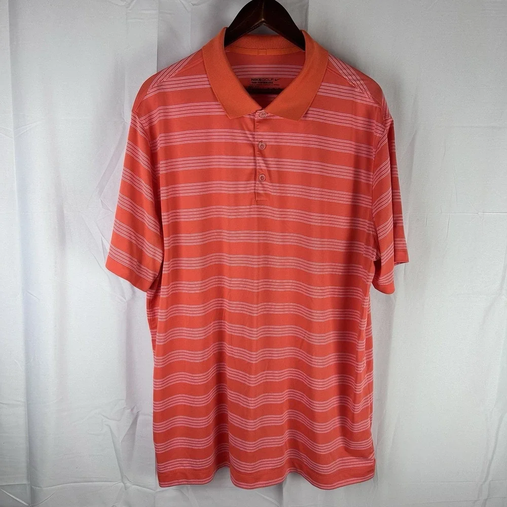 Nike Tour Performance Golf Polo Shirt Mens XXL Short Sleeve Dri Fit Orange White